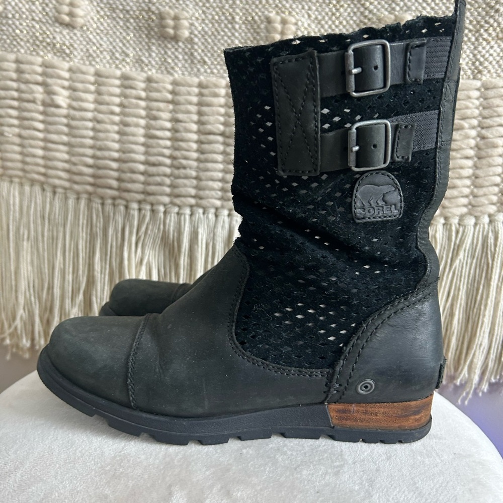 Sorel Black Pull-On Boots with Buckle Detail